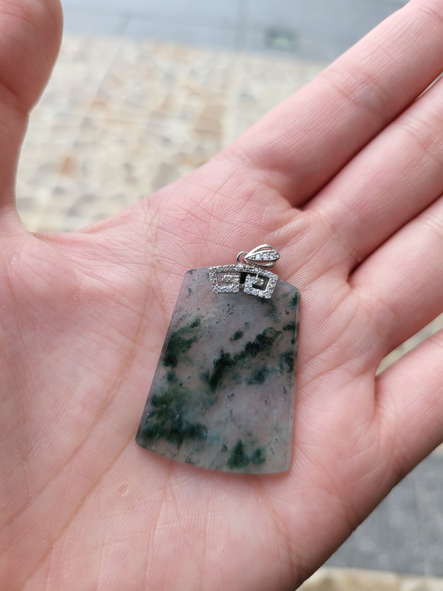 飄綠花無事牌配925銀扣