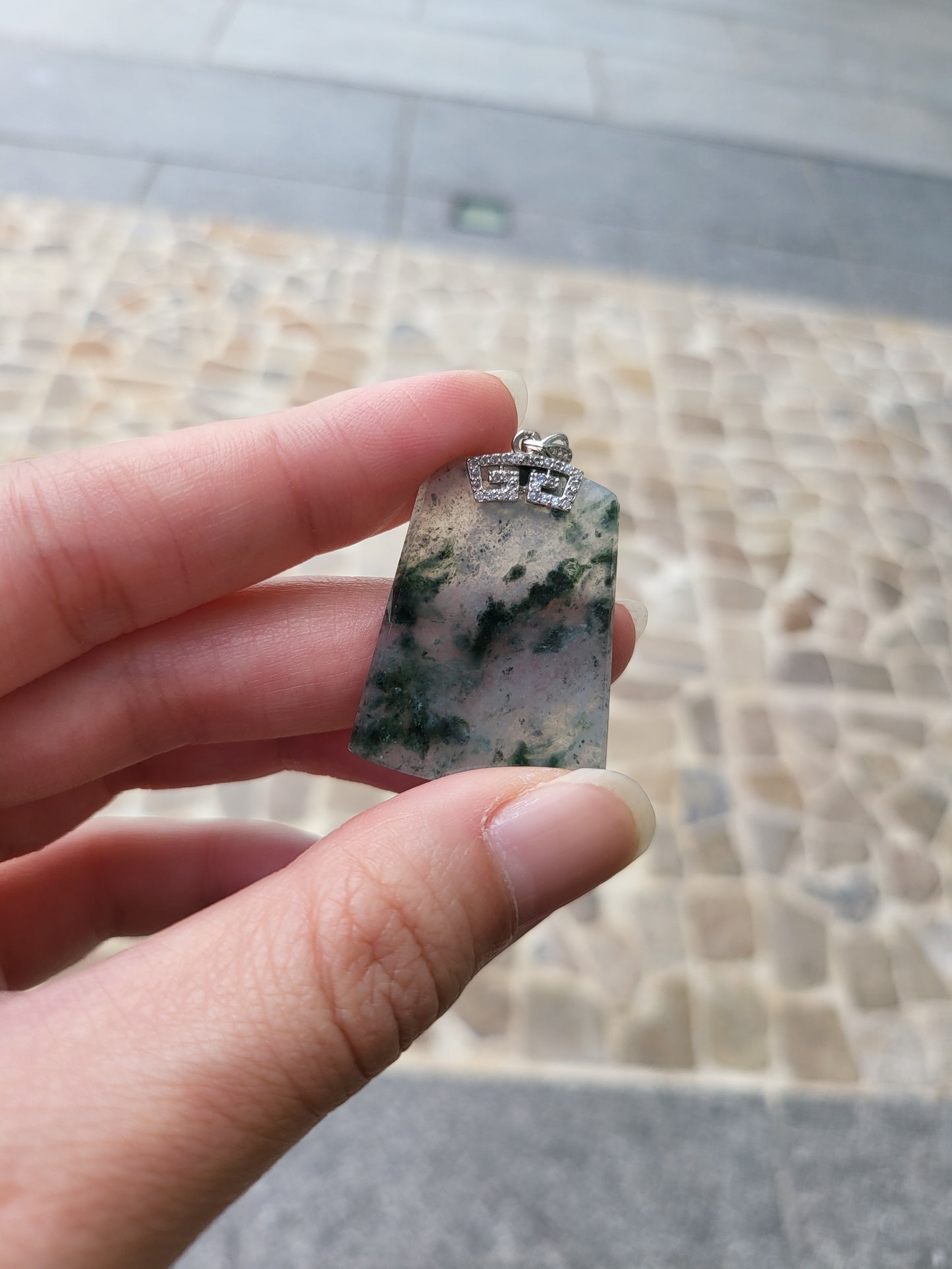 飄綠花無事牌配925銀扣