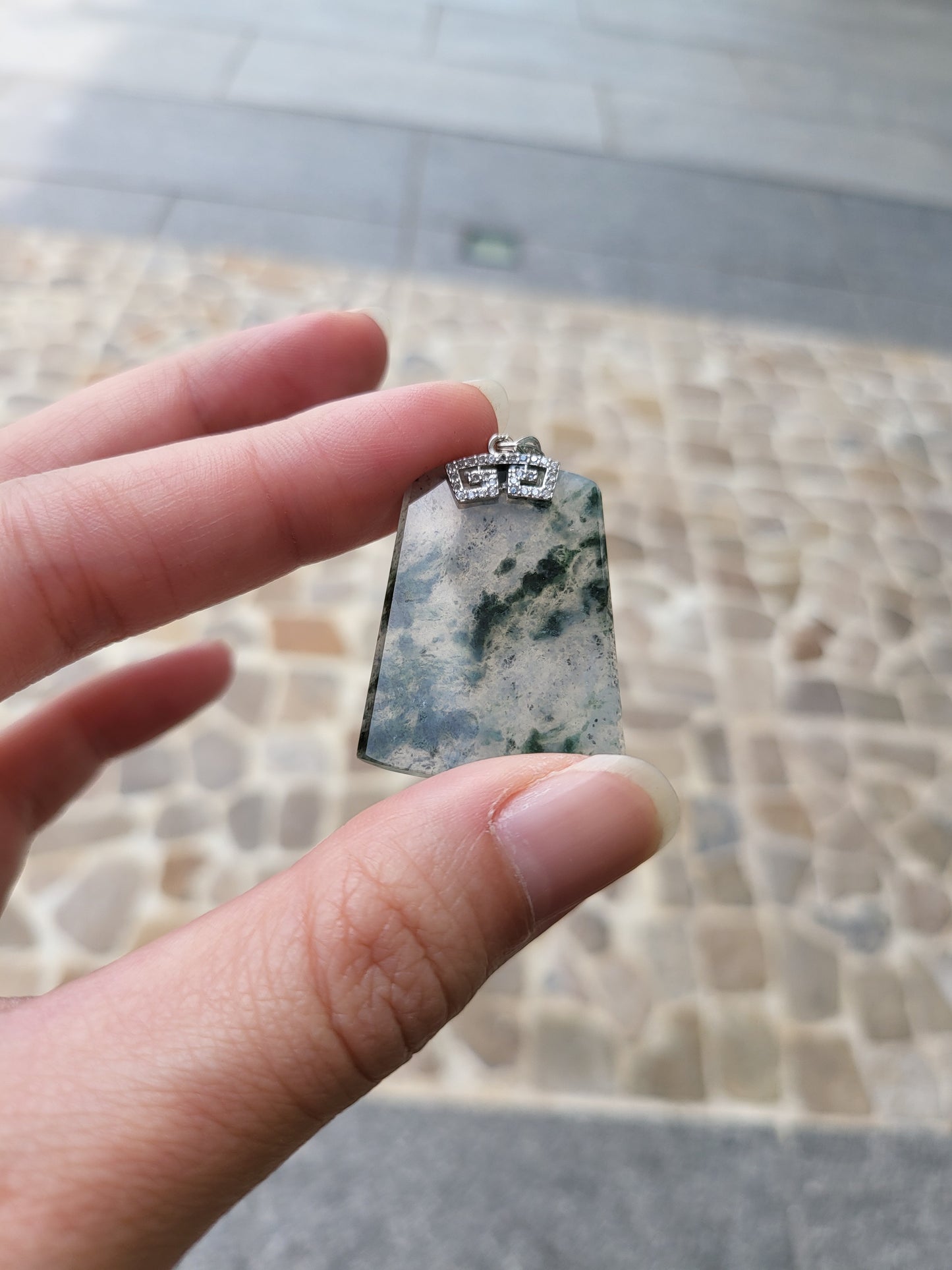 飄綠花無事牌配925銀扣