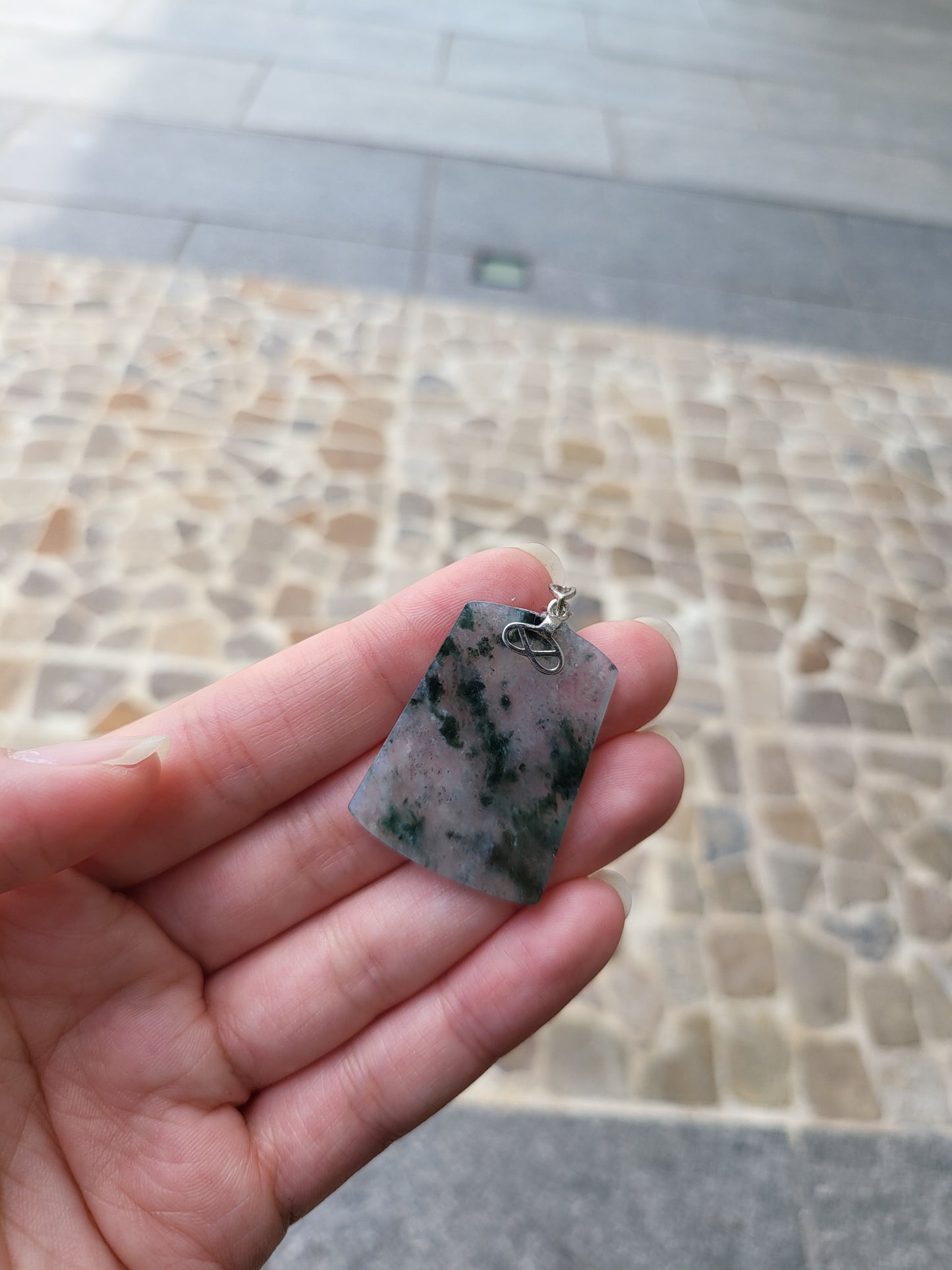 飄綠花無事牌配925銀扣