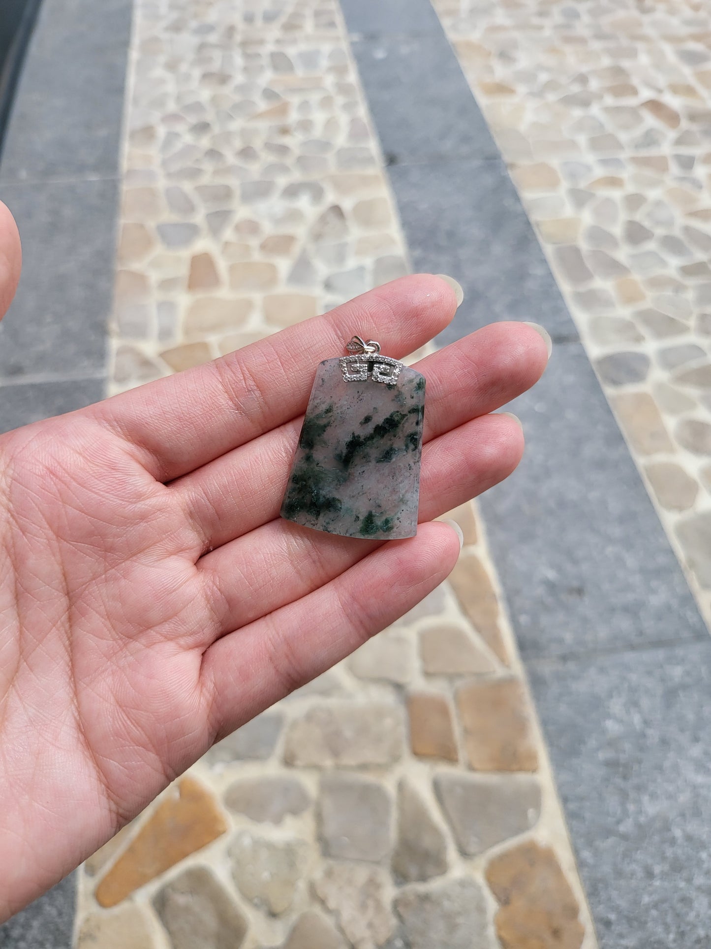 飄綠花無事牌配925銀扣